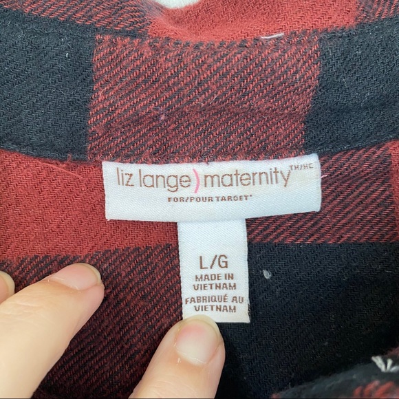 💋SOLD💋Liz Lange Maternity Red Plaid Long Sleeve Top LG - Picture 3 of 6